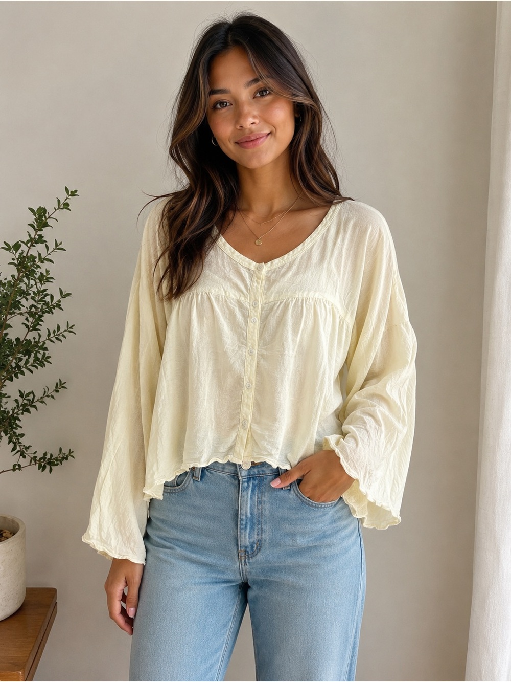 Longway Top Blouse Cottagecore Natural Luxury Prairie Lagenlook Oversized